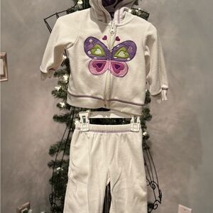 Carter’s White Butterfly Fleece Hoodie and Pants Set, Sz 9 months